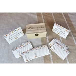60 Pcs Advice and Wishes Cards Wooden Box Set for The Mr and Mrs,Pink Floral ...